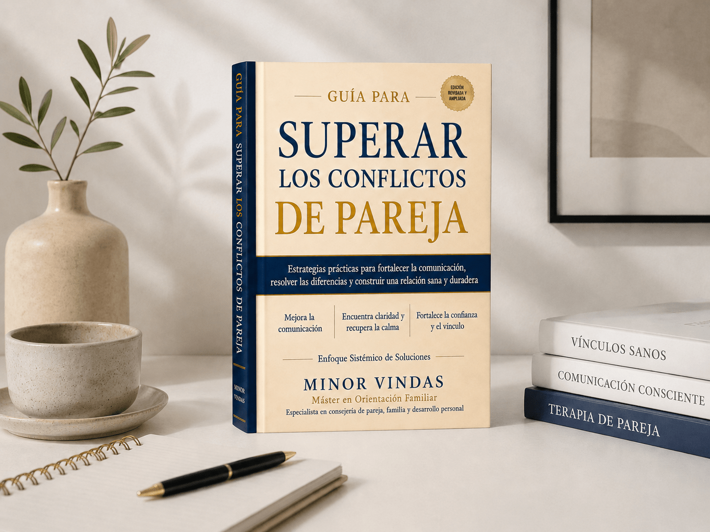 Mockup editorial de la Guía para Superar los Conflictos de Pareja de Minor Vindas